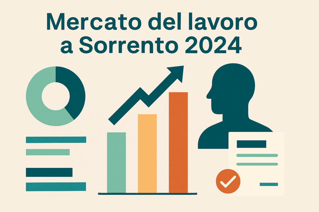 Visualizzazione astratta dei principali dati sul mercato del lavoro a Sorrento nel 2024.